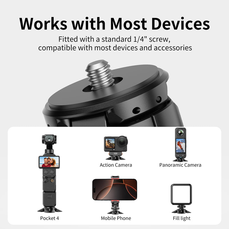 VRIG Magnetic Mini Tripod for DJI OSMO Pocket 4P/4/3 & Insta360 Luna Ultra | Auto-Deploy Aluminum Small Desktop Camera Stand with 1/4" Screw for Insta360 X5/X4,Travel Vlog Action Camera Accessories