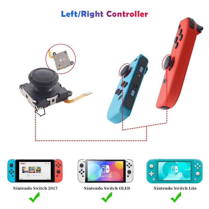 2 Pack Switch, Switch OLED, Switch Lite Hall Sensor Joystick replacement for Nintendo Switch/Switch OLED Model/Switch Lite Joy-Con Controller Joystick replacement + Y1.5, Cross Screwdriver, Pry Tools