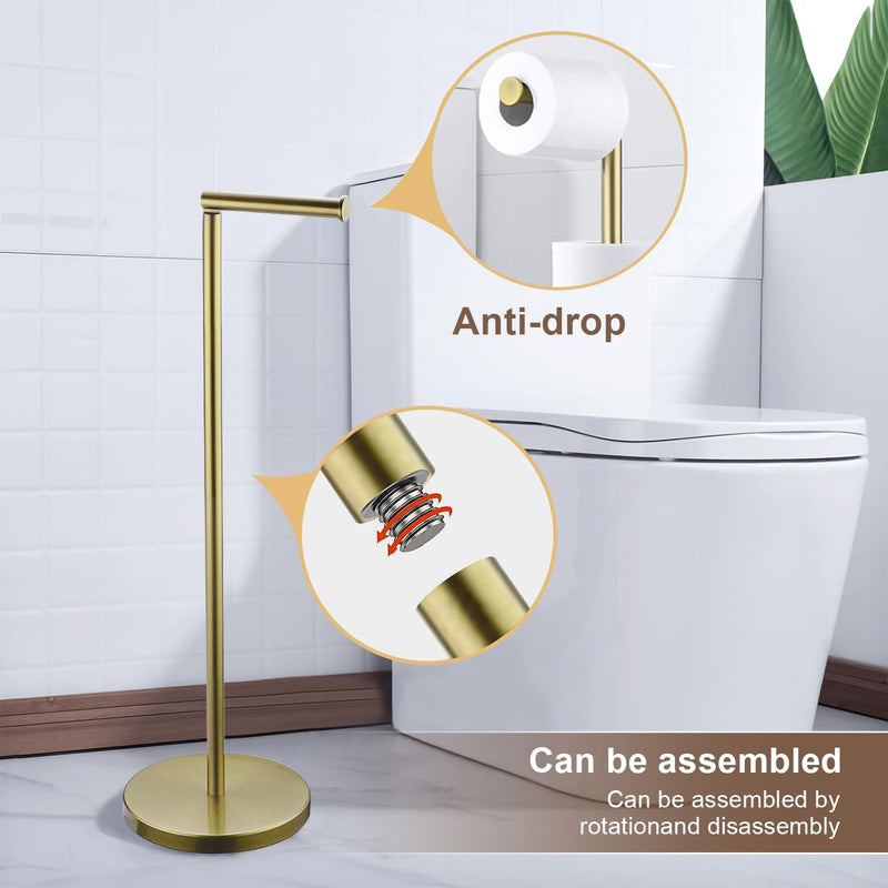 Toilet Paper Holder Stand, Gold 304 Stainless Steel,Free Standing for Bathroom,Weighted Base 1