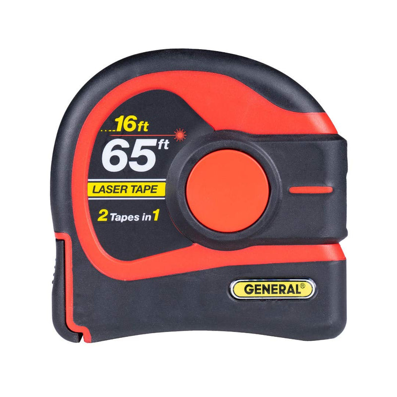 General Tools LTM2X Laser Tape Measure 2-in-1, 65 Ft Laser Measure and 16 Ft Tape Measure with Large, Easy Read Backlit Digital Display, Red (LTM2X-RD-Q)