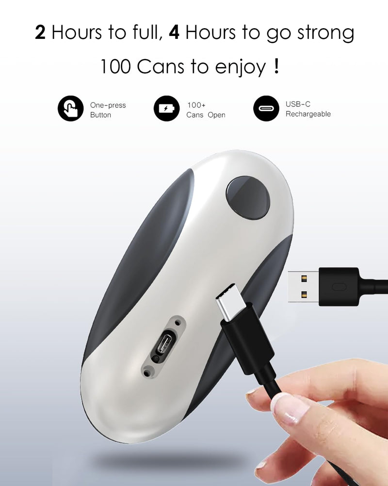 Rechargeable Electric Can Opener - One Touch Automatic, Hands Free Operation Easy Grip for Seniors & Arthritis, Works with All Cans - Cordless, No Sharp Edges Rechargeable