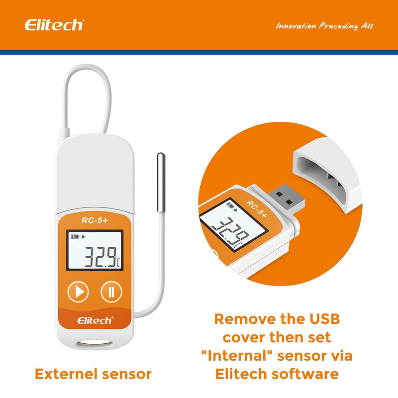 Elitech RC-5+ TE Digital PDF USB Temperature Data Logger Reusable Recorder Refrigerator Thermometer 32000 Points High Accuracy (Extra External Sensor) 1