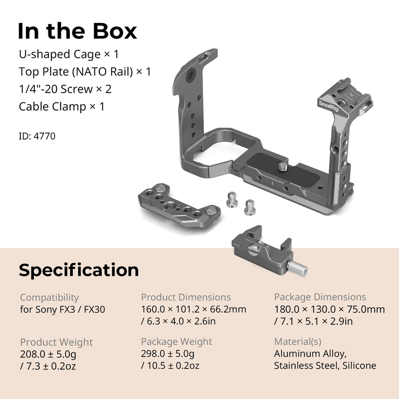 SmallRig FX3 / FX30 HawkLock Quick Release Camera Cage Kit for Sony with Cable Clamp, Bulit-in QR Cold Shoe NATO Rail/QR Plate for Arca, Modular Design Compatible with Original XLR Handle HawkLock QR Cage