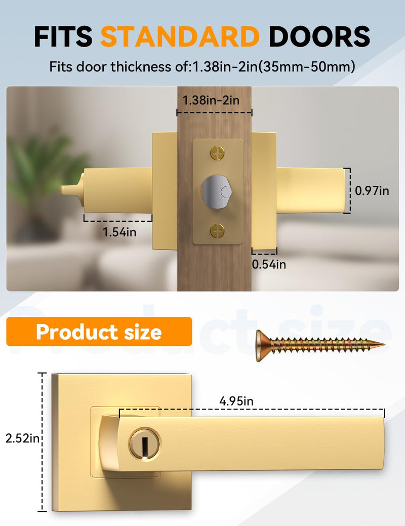 BSEED Gold Door Handles Interior Gold Privacy Door Levers fot Bedroom & Bathroom Lock Set in Modern Satin Gold Finish (1 Pack) 1 Pack