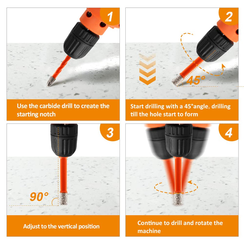 BGTEC Dry Diamond Drill Bits Set - 1/4" 6mm 5pcs Tile Cutter Hole Saw and 1/4" 6mm 5pcs Carbide Tip Drill Bits for Granite Marble Porcelain Ceramic Glass 6mm*5+6mm*5 10