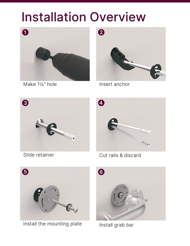 HEALTHCRAFT Easy Mount Hollow Wall Anchor - Install on Drywall, Tile & Fiberglass (No Stud Required) - Works ONLY with HealthCraft's PLUS Series & Easy Mount Grab Bars Easy Mount Anchor Install on Drywall, Tile & Fibreglass