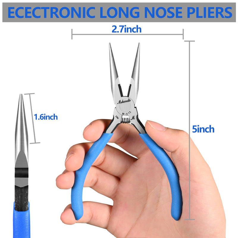 Needle Nose Pliers, mshandto Long Nose Pliers for Wire Bending, High Carbon Steel Needle Nose Plier, Serrated Jaw Pliers for Jewelry Making Electronics Repair Object Grasping Craft Making 5"-1Pack