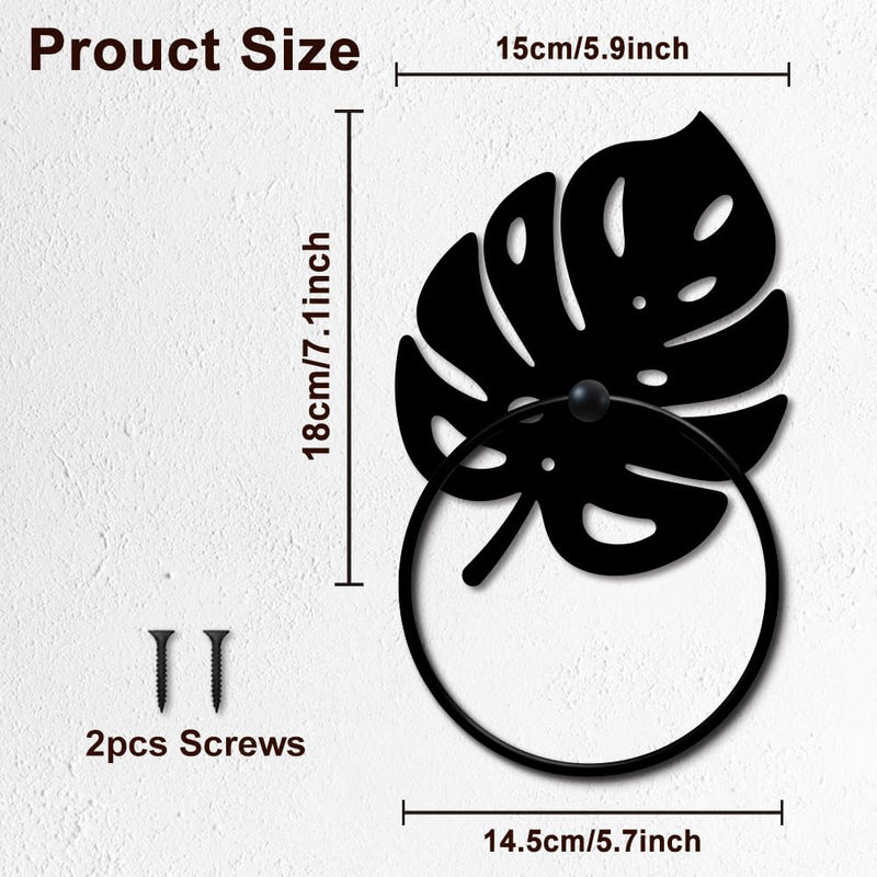 MAYJOYDIY Monstera Leaf Metal Towel Ring Leave Shape Towel Holder Plants Theme Rustic Wall Decor Towel Hanger Black Art Towel Rack Wall Mounted for Bathroom Kitchen Home Decors Gift