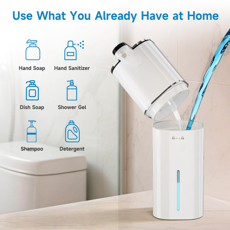 CATIRE Upgraded Larger Capacity Automatic Dish Soap Dispenser Touchless, 17.6oz Liquid Hand Soap Dispenser for Bathroom Kitchen, Rechargeable 2000mAh, 8 Adjustable Levels, Wall Mount & Countertop White