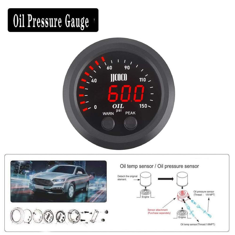 Universal Oil Pressure Gauge Kit 2-1/16" (52mm) 150 PSI - Digital Meter Red Display with 1/8NPT Electronic Sensor - for Boat Marine Car Auto Truck Automotive Gauge Sets