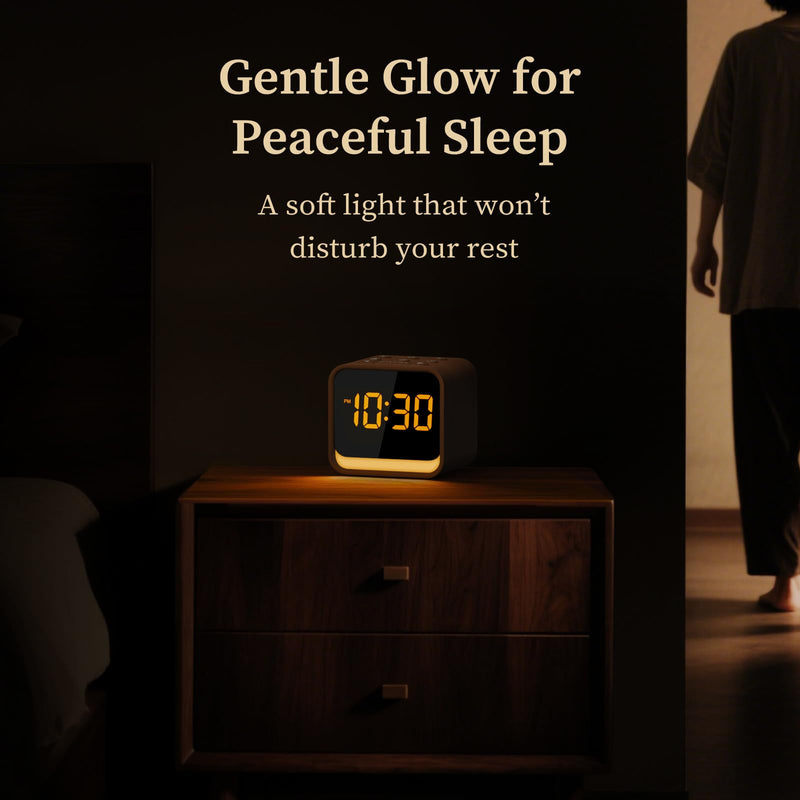 Housbay Wooden Sound Machine Alarm Clock for Bedrooms - Gentle Wake-Up with Birdsong, White Noise for Sleeping, Small Digital Clock for Phone-Free Routine Oak