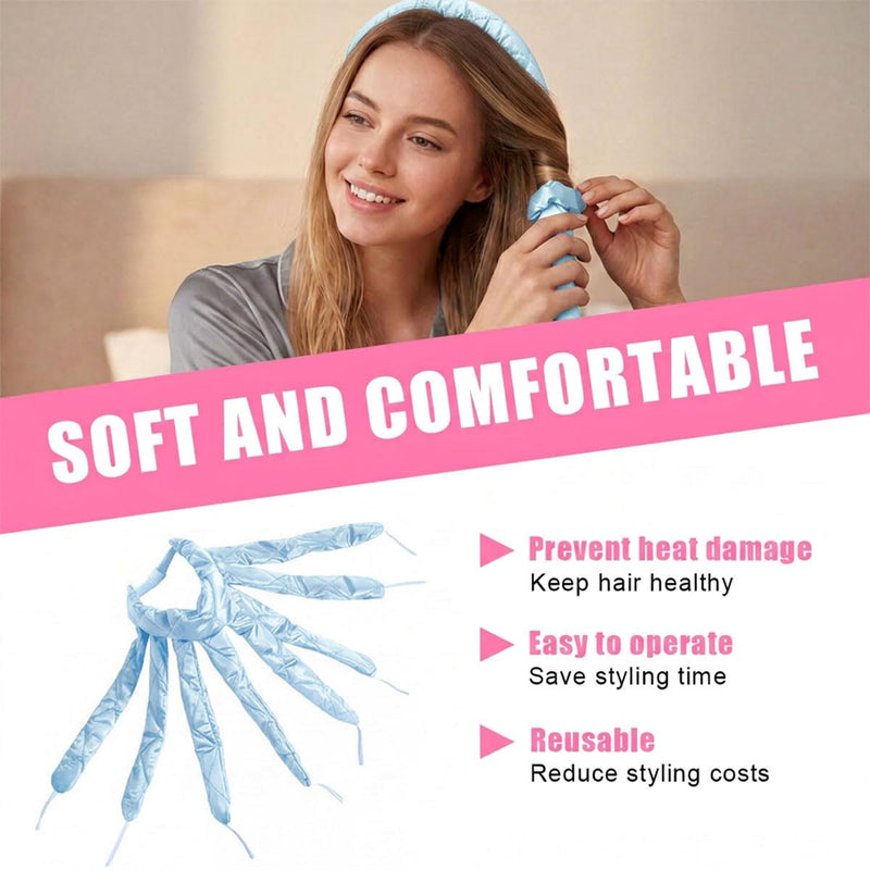 Octopus Heatless Hair Curlers Headband for 8 Claw Curling Rod, Women Heatless Hair Rollers No Heat Silk Curls Headband for Long Hair, DIY Foam Curlers (Blue) blue