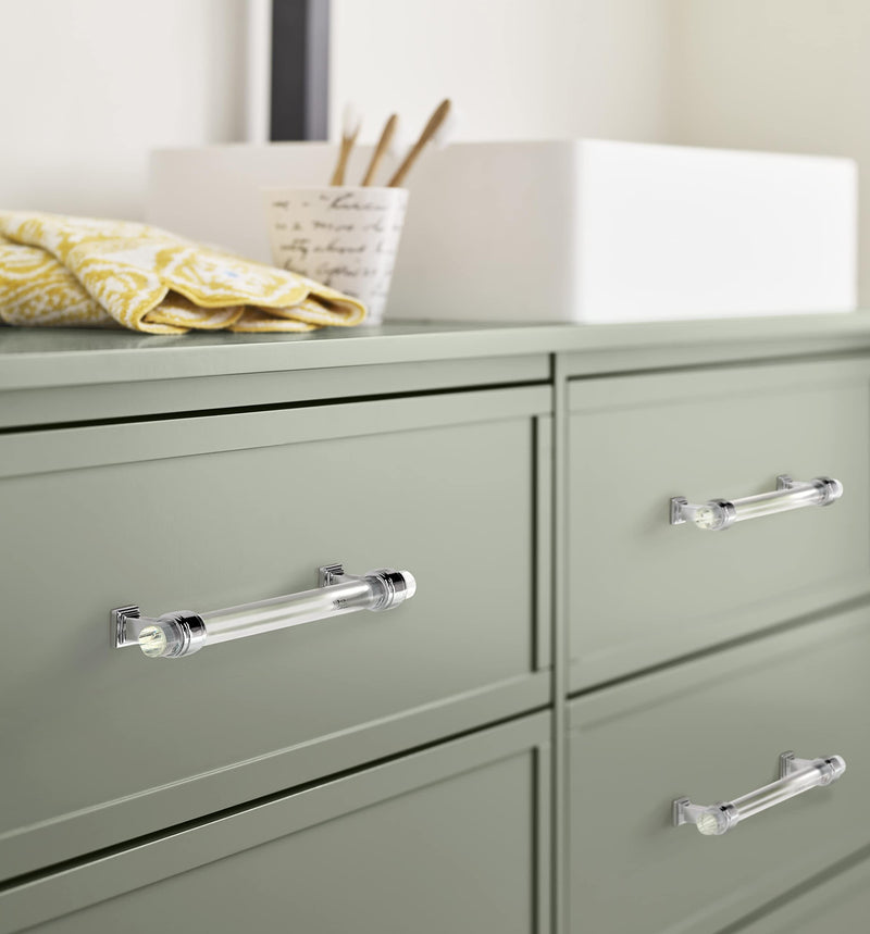Amerock | Cabinet Pull | Clear/Polished Chrome | 6-5/16 inch (160 mm) Center to Center | Glacio | 1 Pack | Drawer Pull | Drawer Handle | Cabinet Hardware 6-5/16 Inch (160 mm) Center-to-Center