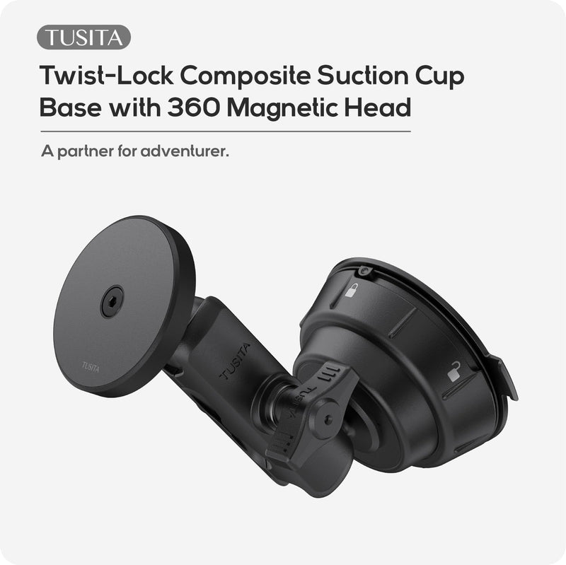 TUSITA Magnetic Car Phone Holder - Twist Lock Suction Cup Base with Double Socket Arm Compatible with Magsafe