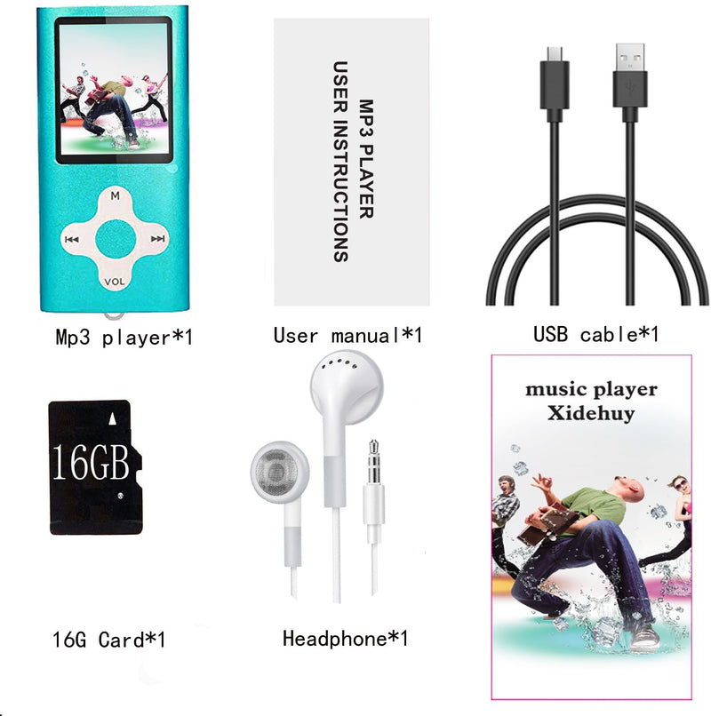 Mp3 Player,Music Player with a 16 GB Memory Card Portable Digital Music Player/Video/Voice Record/FM Radio/E-Book Reader/Photo Viewer/1.8 LCD (Sky Blue) Sky Blue