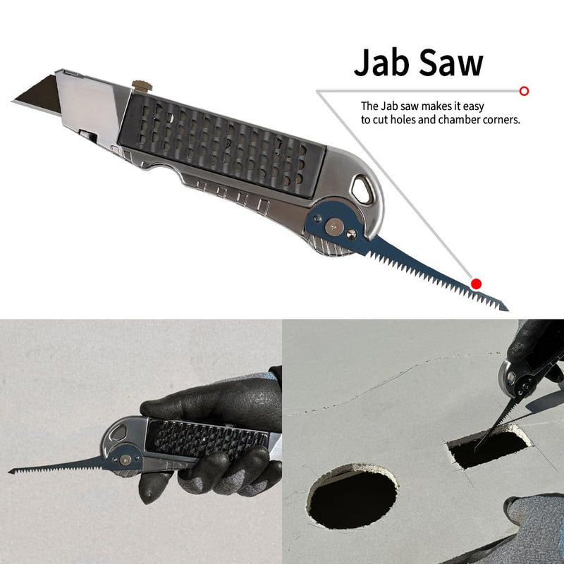 Drywall Utility Knife & Rasp K300 – 4-in-1 Gypsum Board Cutting Tool – Professional Drywall Cutting Knife with Jab Saw & Tape Measure Hook (Navajas para Drywall) K-300