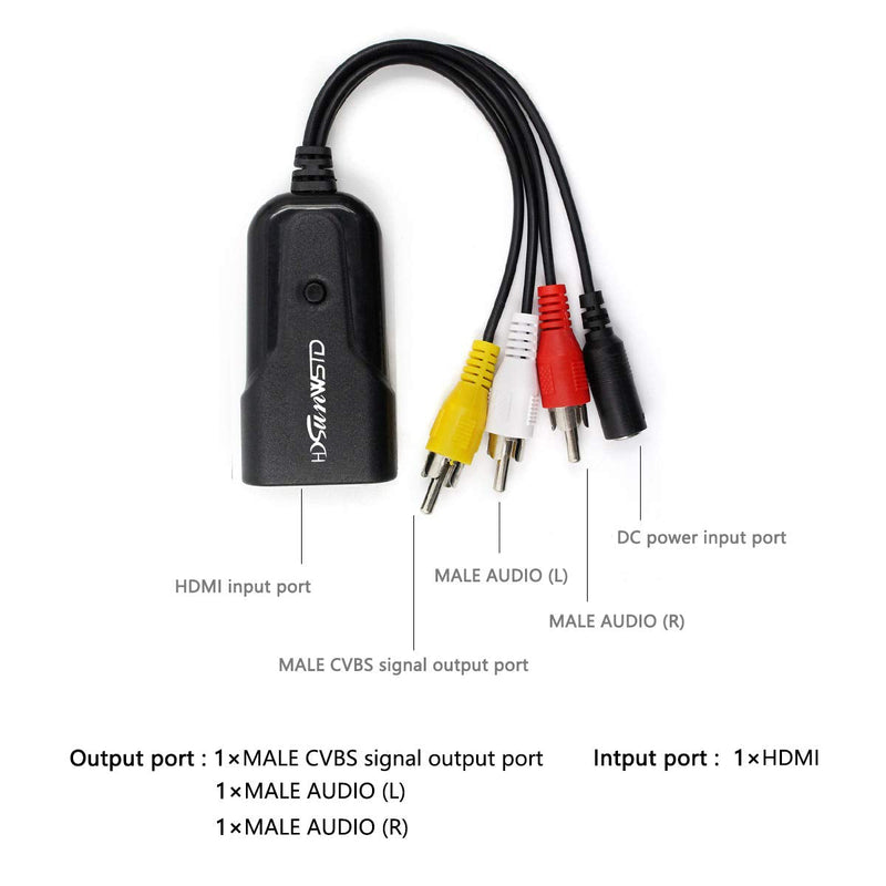 Mini HD 1080P Converter Box RCA AV/CVSB Video Converter Box 480P 720P 1080P HDMI2AV Hdmi to AV(CVBS) Support HDMI adapder for HDTV TV PS3 Computer PC VCR