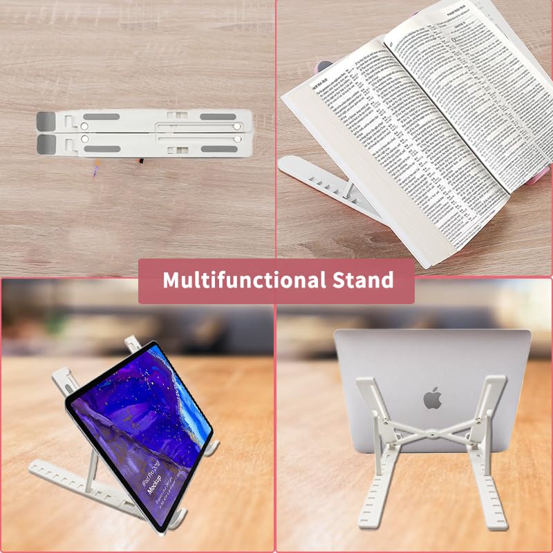 Portable Laptop Stand, New Version Adjustable Laptop Holder Riser Computer Stand for Desk Notebook Stand Mount with Phone Stand, White White-New Version