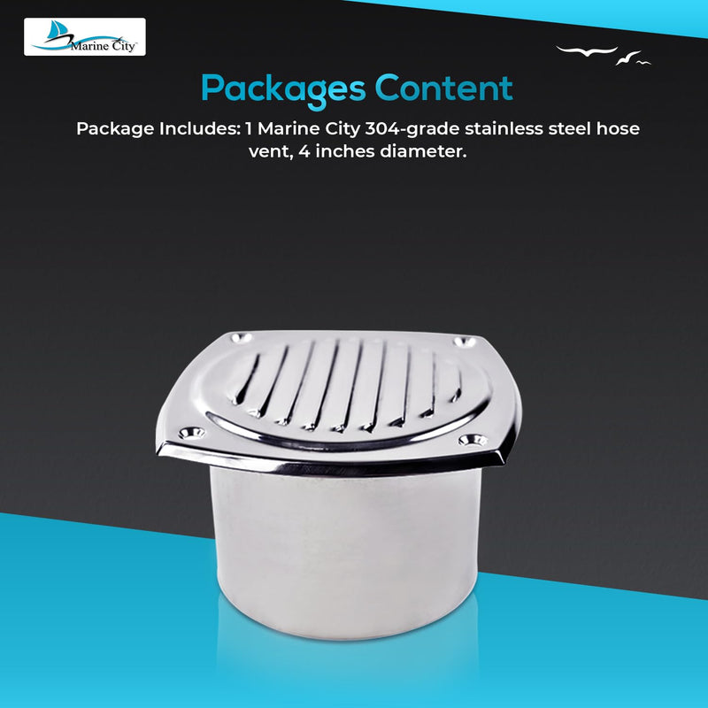 MARINE CITY Hose Vent – 304 Grade Stainless Steel, Durable, Polished, and Easy to Install for Boats, Yachts and Caravans 4 Inches