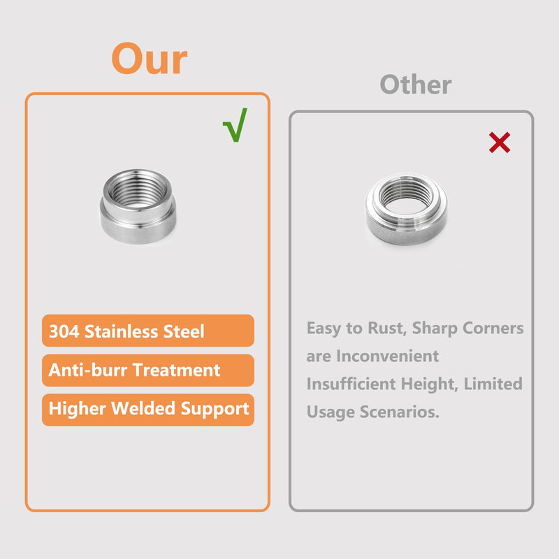4 Pcs O2 Sensor Bung, 304 Stainless Steel M18x1.5 O2 Bung Weld in, Oxygen Sensor Bung Stepped Style 4 Pcs Silver M18 x 1.5