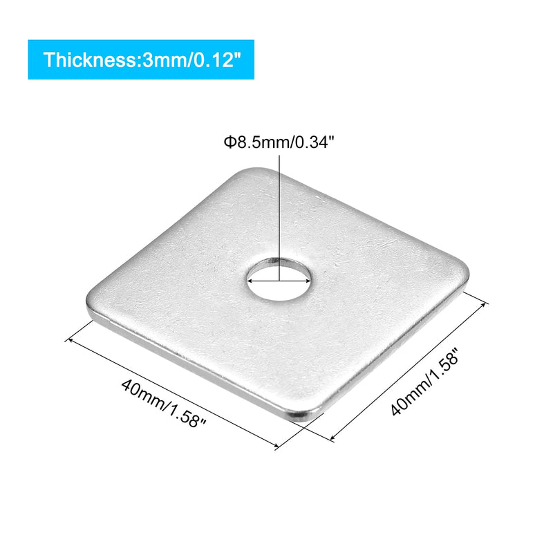uxcell Square Washer, 15Pcs M8x40x40x3mm 304 Stainless Steel Square Plate Washers Flat Pad Spacer Gasket for Hardware Fastener 15