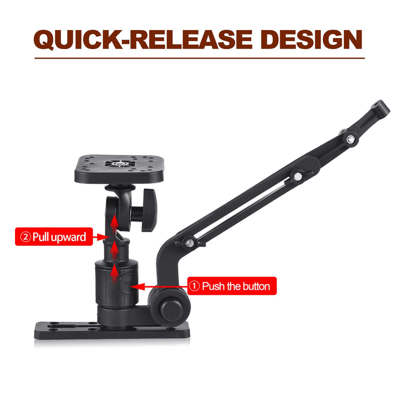 Lixada Universal Kayak Fish Finder Mount, Boat Transducer Mounting Arm with Telescoping 360° Swivel, Portable Fish Finder Mount Base Adapter for Marine Electronics