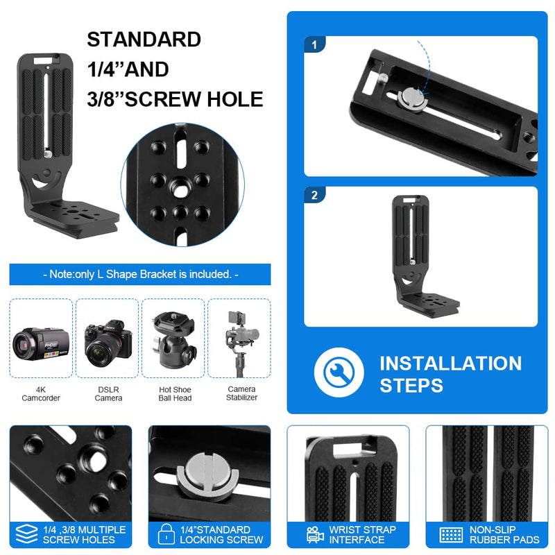 DSLR Camera L Bracket Quick Release Plate, Universal Application, Lightweight, Compatible with Canon Nikon Sony DJI Ronin Zhiyun Stabilizer Tripod Monopod Black-03