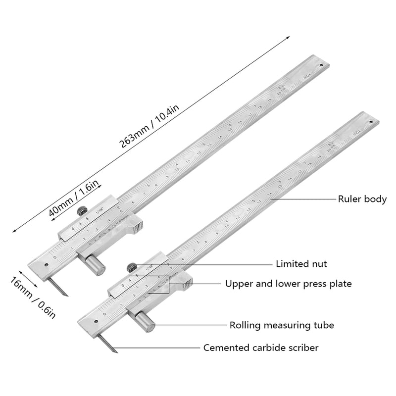 200mm Metal Scriber Calipers, Marking Gauge Calipers, 0-8 inch Carbide Parallel Cross Caliper for Scribing Iron, Steel, Wood and Other Materials