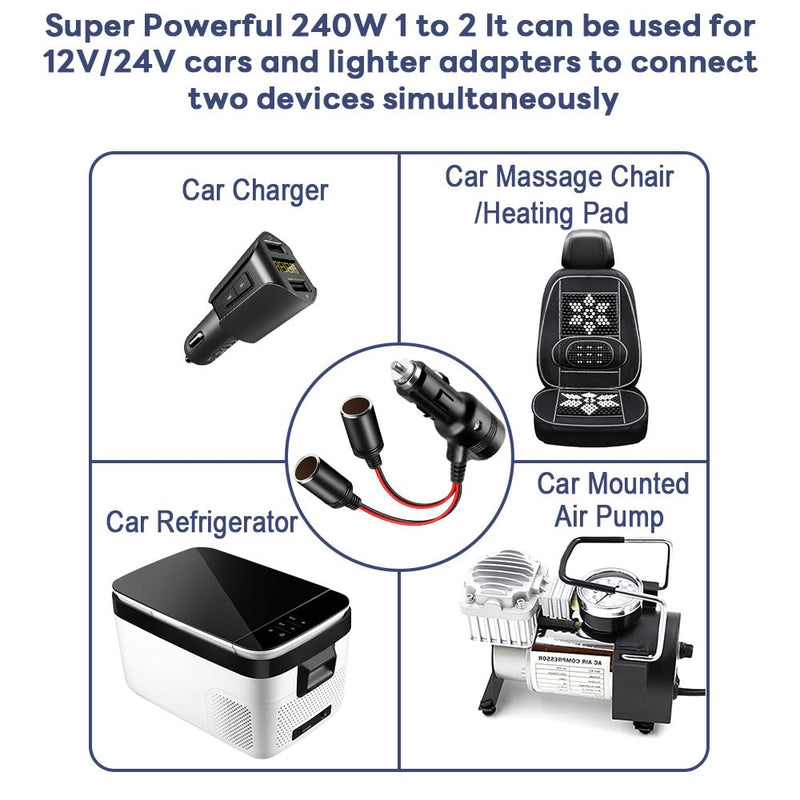 Car Cigarette Lighter Splitter, 12v Splitter Adapter for Car,Supports Fast Charging,1 to 2 Car Cigarette Lighter Splitter Power Charger Port, for 12/24 Volt Cars Vehicle,with on Off Switch cigarette lighter adapter 02