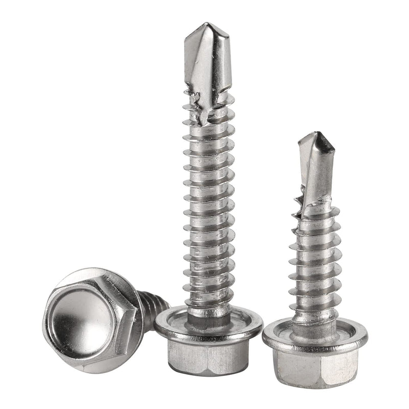 1/4" x 1-1/2" Stainless Steel Hardened 410 Self-Tapping Screws for Metal, Hex Washer Head, Self-Drilling Tek Screws - 100 PCS 1/4" x 1-1/2" Small Package