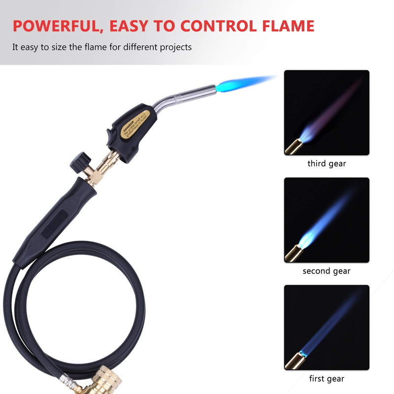 Propane Torch Hand Hose, Mapp Gas Torch,Welding Torch,Hose Length 1.5M/60"Maximum Operating Temperature 1900℃/3600℉-with Hook (Quick ignition with valve Style) Quick ignition with valve Style