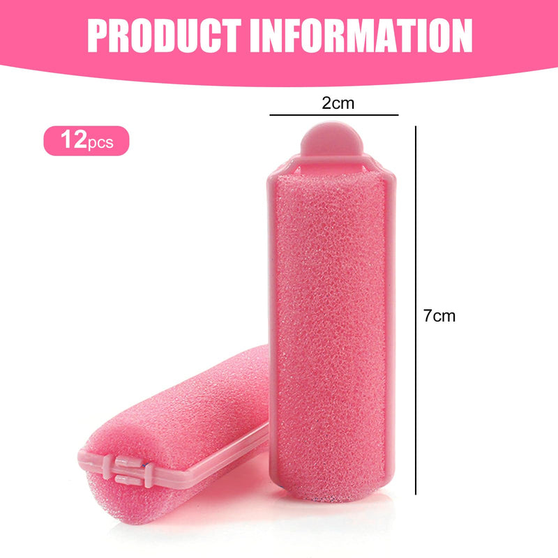 Foam Sponge Hair Rollers - 12 Piece Soft Flexible Curlers for Overnight Sleeping & Styling, Home Salon Use (Pink)