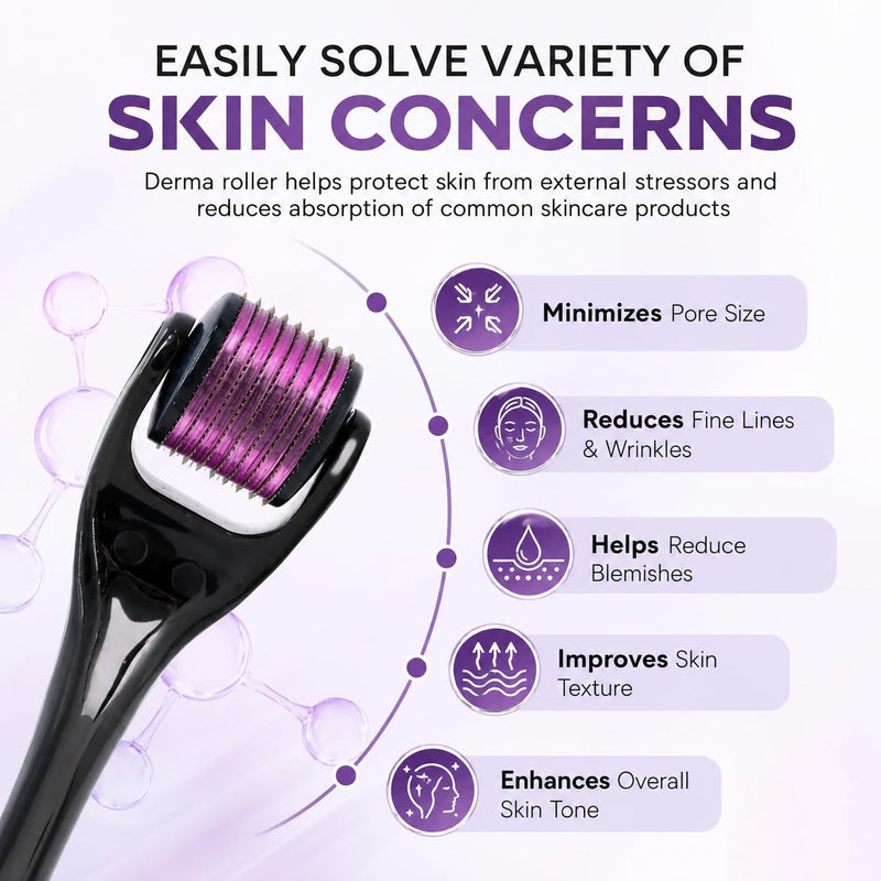 1mm Derma Roller for Hair & Beard Growth – 540 Titanium Microneedles, Microneedling Tool for Face & Scalp, Skin Repair & Acne Scars, At-Home Use for Men & Women Derma 1mm