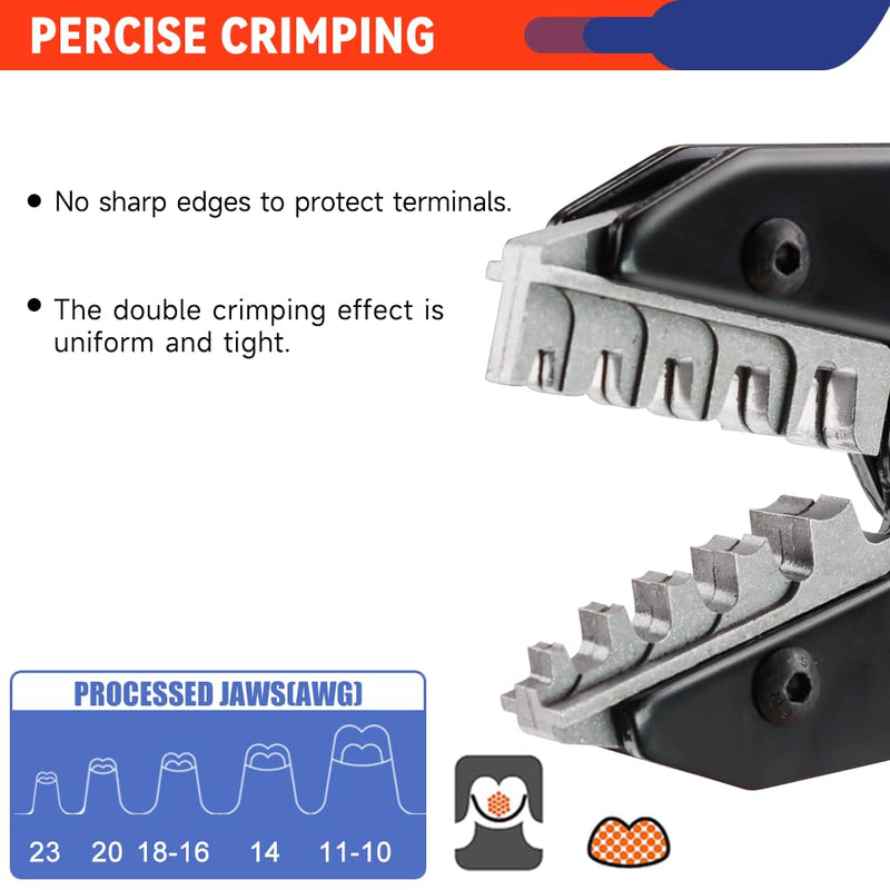 Crimping Tool for Open Barrel Terminals JST Molex TE Connectors - 24-10 AWG (0.25-6mm²) with Wire Cutting Jaw - Ratcheting Wire Crimper YF-04BS Open Barrel Terminals 0.25-6mm²