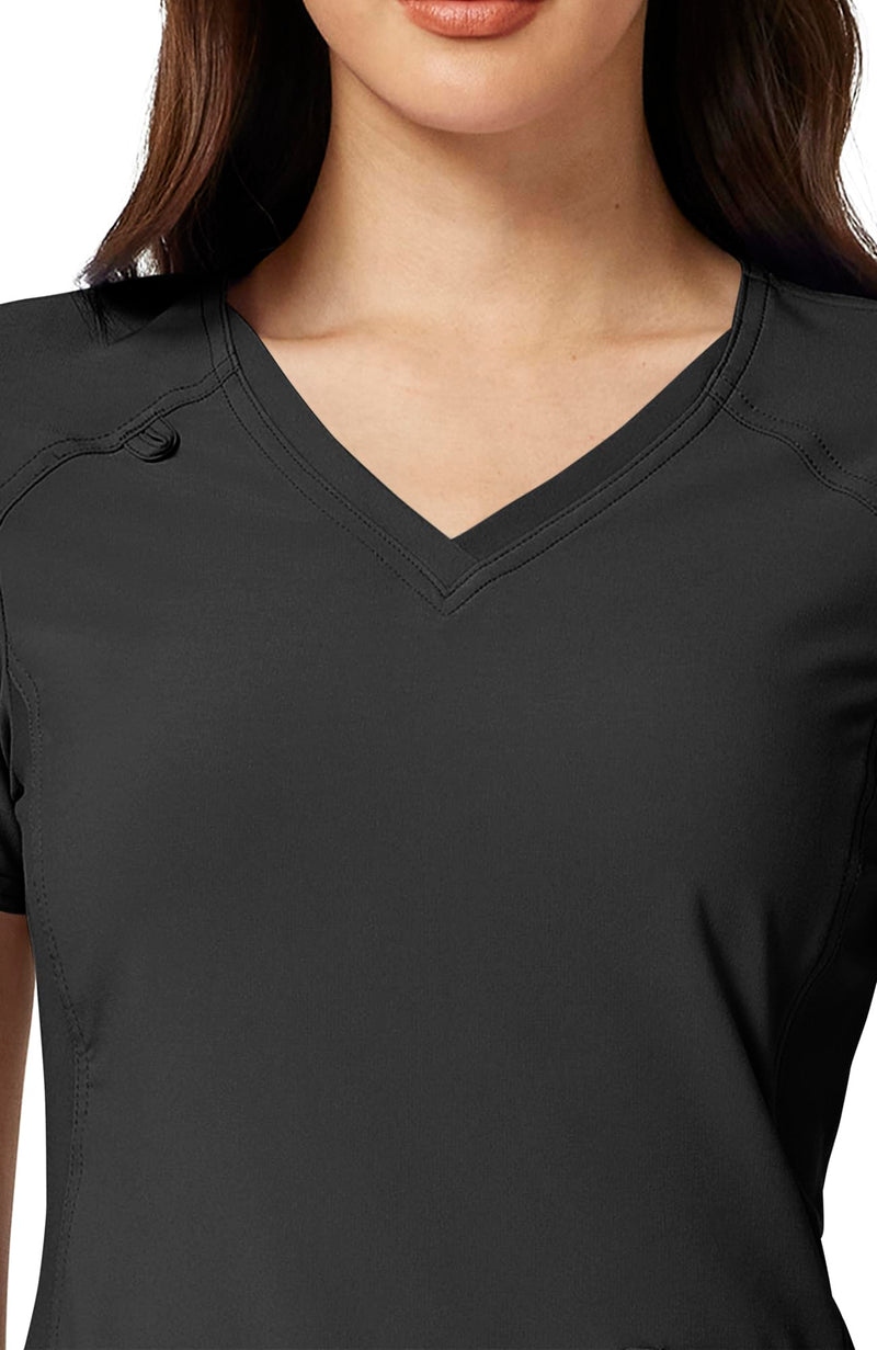 Cherokee Women's Medical Scrub Top Iflex V-Neck Knit Panel Top - CK605 Medium Black