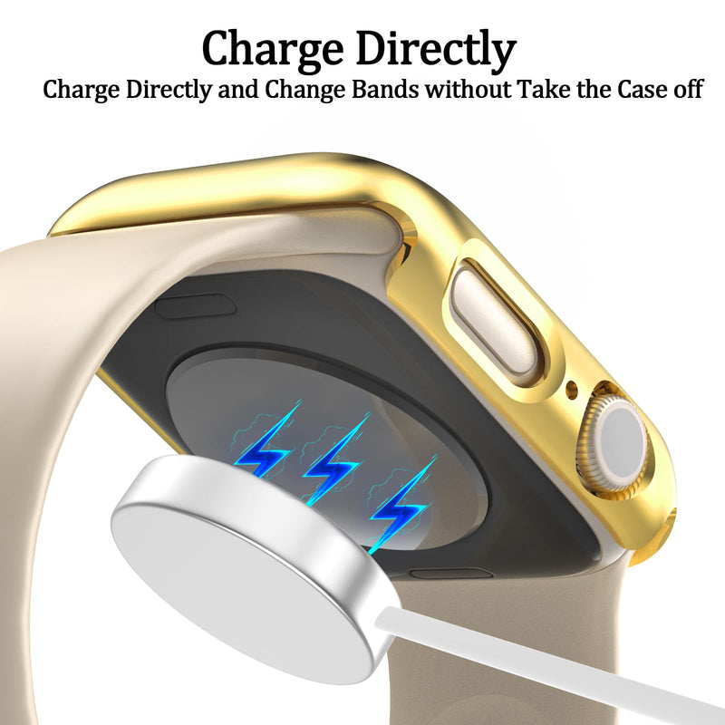 6-Pack Case for Apple Watch Series 9/8/7 45mm with Tempered Glass Screen Protector, DNNBAO Ultra-Thin Full Shockproof Protective Bumper Cover for iWatch 45 mm Black/Transparent/Starlight/Gold/Blue/Rose Pink for 45 mm series 9/8/7