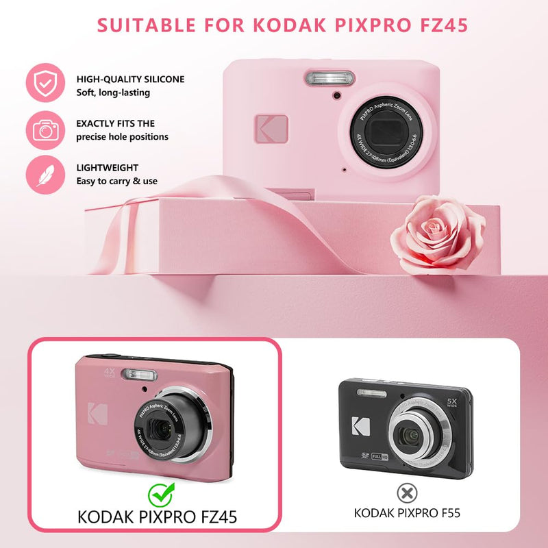 Silicone Case for Kodak PIXPRO FZ45 Digital Camera with Screen Protector and Lanyard for Kodak PIXPRO FZ45 Accessories- Pink