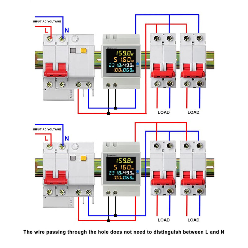 KETOTEK Single Phase Energy Meter Din Rail Electricity Usage Monitor AC 40-300V 100A Voltmeter Ammeter Watt Kwh Frequency Power Meter Built-in CT 110V
