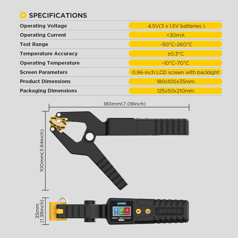 AUTOOL Digital Thermometer HVAC,Pipe Clamp Thermometer for Heating and Cooling Systems, Digital Temperature Clamp HVAC for in-Pipe Measurements, Waveform Display