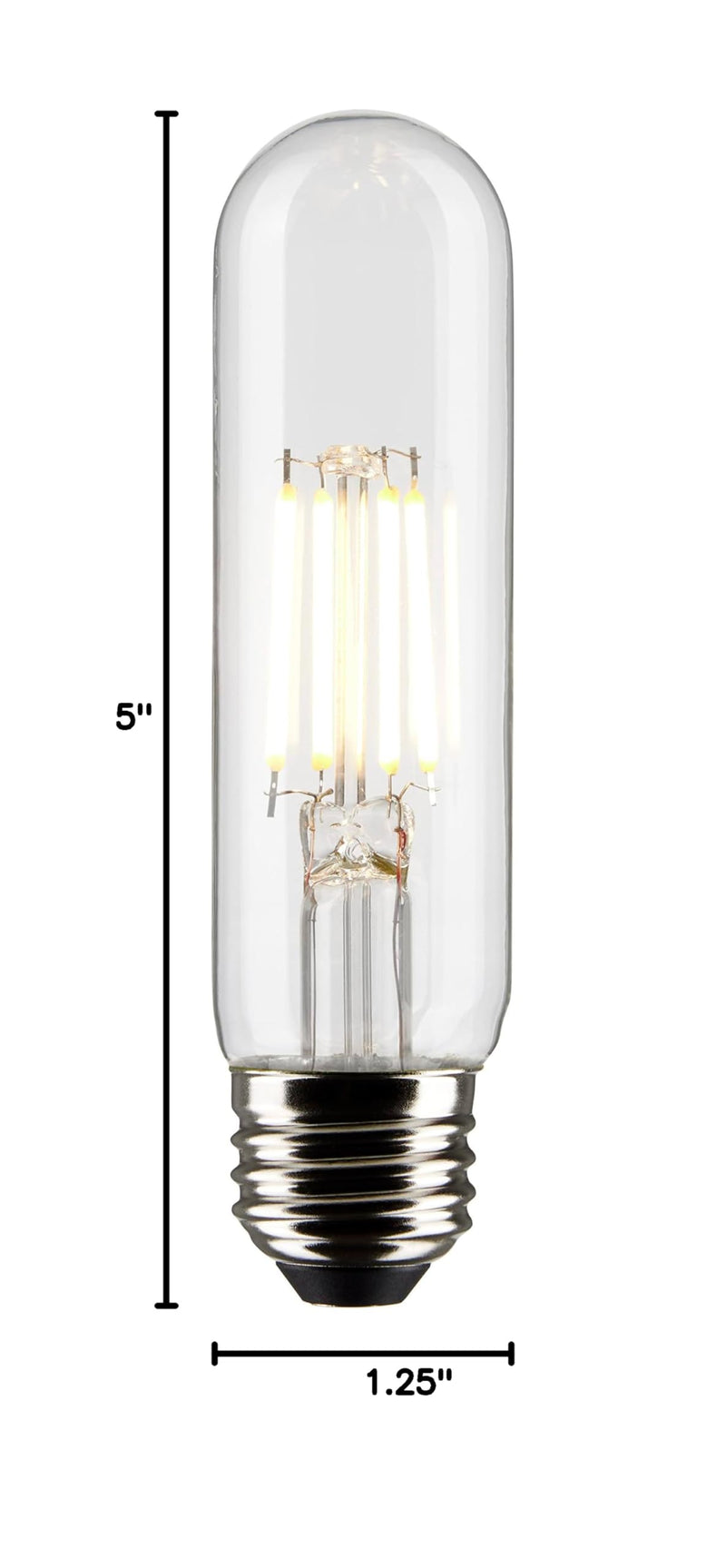 Satco S21344 5.5-Watt T10 LED Filament Light Bulbs, 2700K Warm White, 450 Lumen, E26 Medium Base, Dimmable, Wet Location 15000 Hour Rating 6 Pack