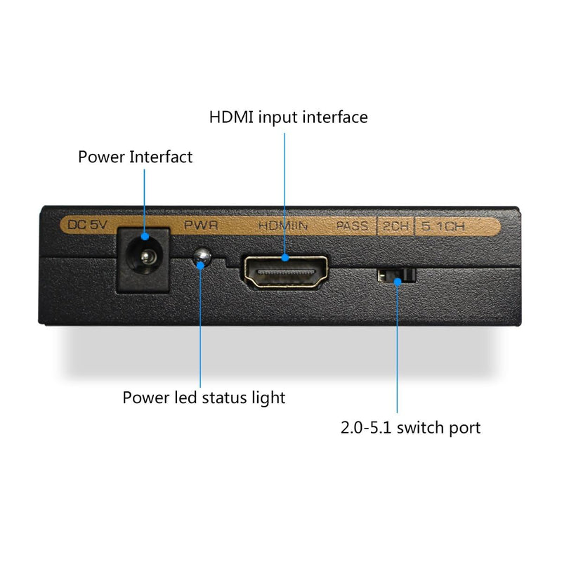1080P Audio Extractor HDMI to HDMI + Optical TOSLINK SPDIF + Analog RCA L/R +3.5mm Jack Stereo Audio Video Splitter Converter with Power ON/Off Switch Support Full HD1080p 3D