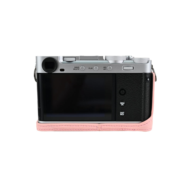 X-E5 Case, Handmade PU Leather Half Camera Case Bag Cover Bottom Opening Version for Fujifilm X-E5 XE5 With Neck Strap Lens Cover (Pink) Pink