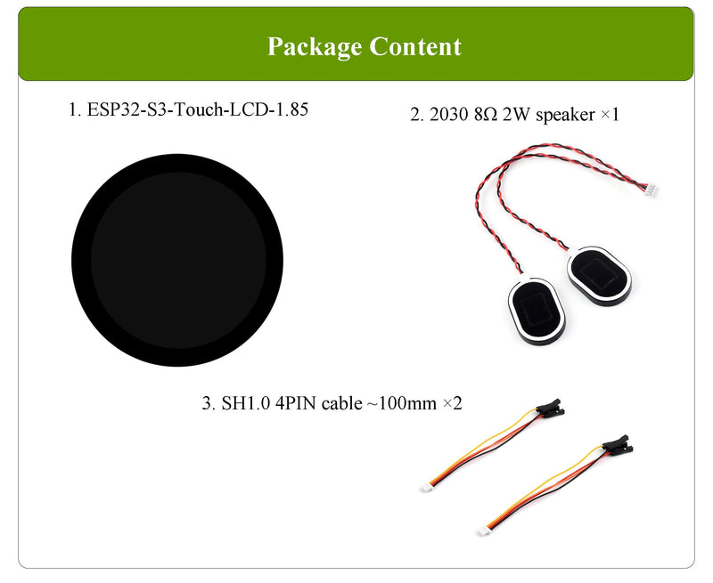 ESP32-S3 1.85inch Touch Display Development Board, 360×360 IPS LCD, Dual-Core Processor Up to 240MHz, Audio Codec, Support Offline Speech Recognition and AI Speech Interaction, with 8Ω 2W Speaker