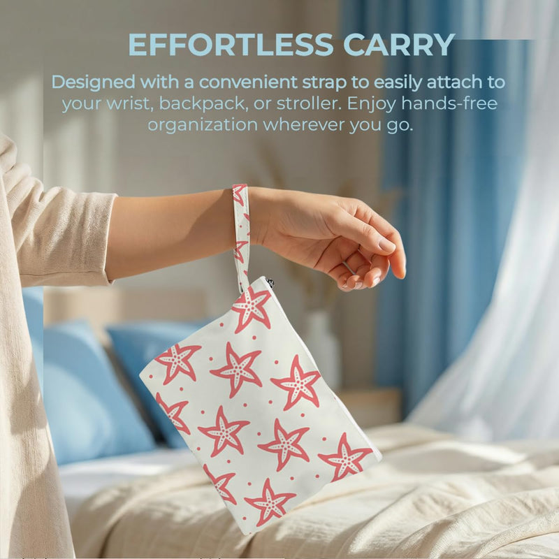 Fokongna Wet Bag, 4 Pack Short City Trip Foldable Reusable Waterproof Leakproof Dry Wet Organizer for Daily Commute Gym Mini Essentials Storage Seashell & Starfish