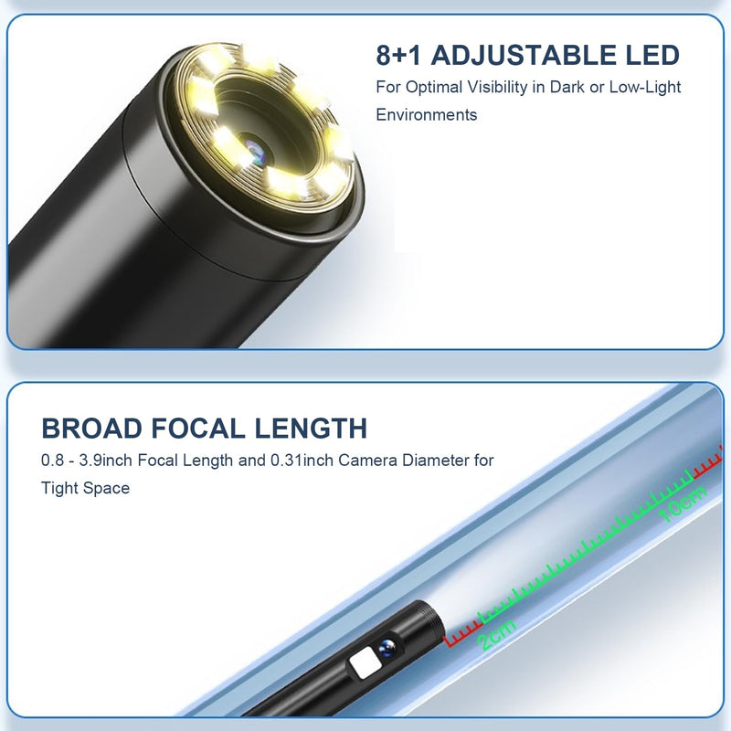 【Dual-Lens BORESCOPE Inspection Camera HD with Light】 Endoscope with Adjustable LED - Compatible with iPhone, Samsung, iPad, iOS & Android - 3.0MP HD, IP67 Waterproof, 16.5ft/5m