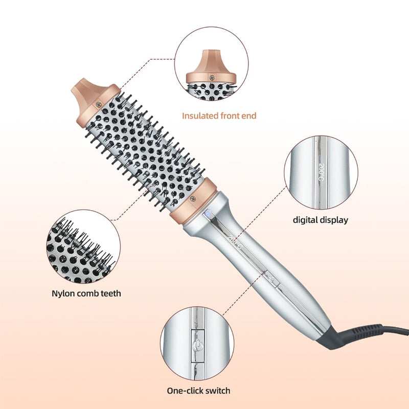 Thermal Hair Brush for Blowout Look, 38mm Heated Round Brush for Natural Curl, Ionic Curling Iron Wand with Dual Voltage, Volumizing Smoothing Hot Round Brushes
