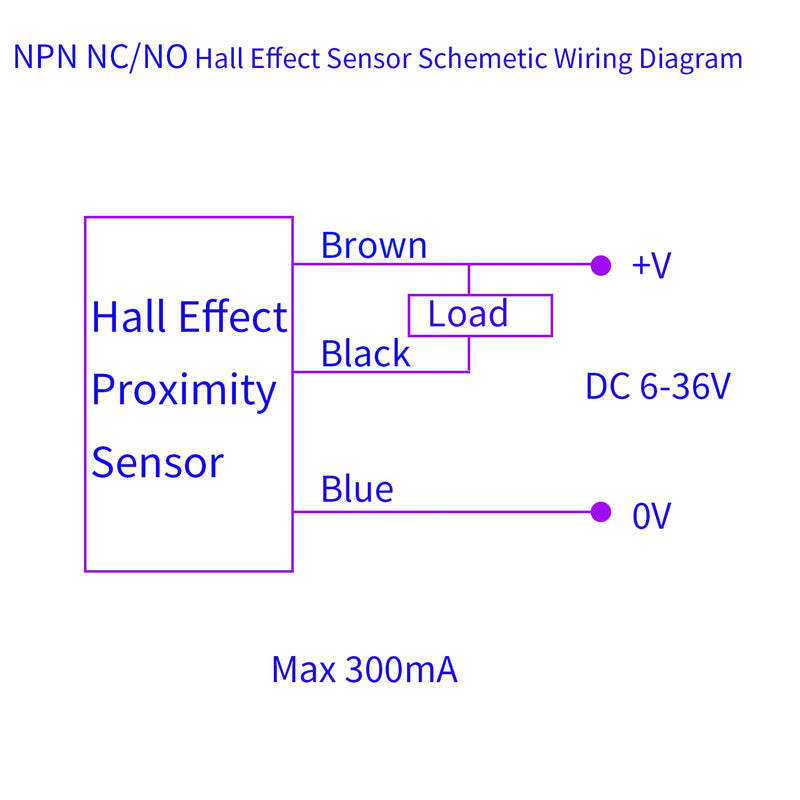 Hall Effect Proximity Sensor, NPN NO, Magnetic Proximity Switch, Normally Open, NJK-5002C, 3 Wires, DC 6-36V, 5 Pcs