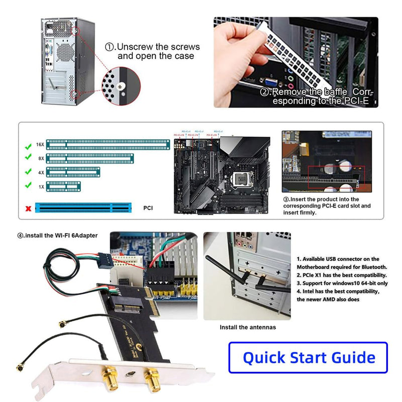 NFHK Wireless NGFF A/E-Key WiFi Card to PCI-E Express 1x Adapter for WLAN Wifi6 Wifi7 Bluetooth A+E-Key to PCI-E Card