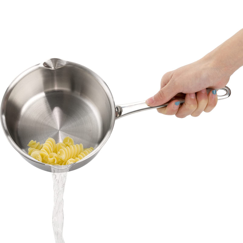DEAYOU 18/10 Stainless Steel Butter Warmer Pan, 0.8-Quart Measuring Saucepan with Dual Pour Spout, Small Milk Butter Melting Pot, Induction Heavy Bottom Sauce Pan for Stove Top, Soup, Chocolate, 25OZ