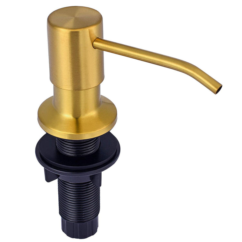 SAMODRA Soap Dispenser for Kitchen Sink, Premium Stainless Steel Pump Head 17 OZ Bottle 3.15 Inch Threaded Tube for Granite Thick Deck Installs (Brushed Brass) Gold
